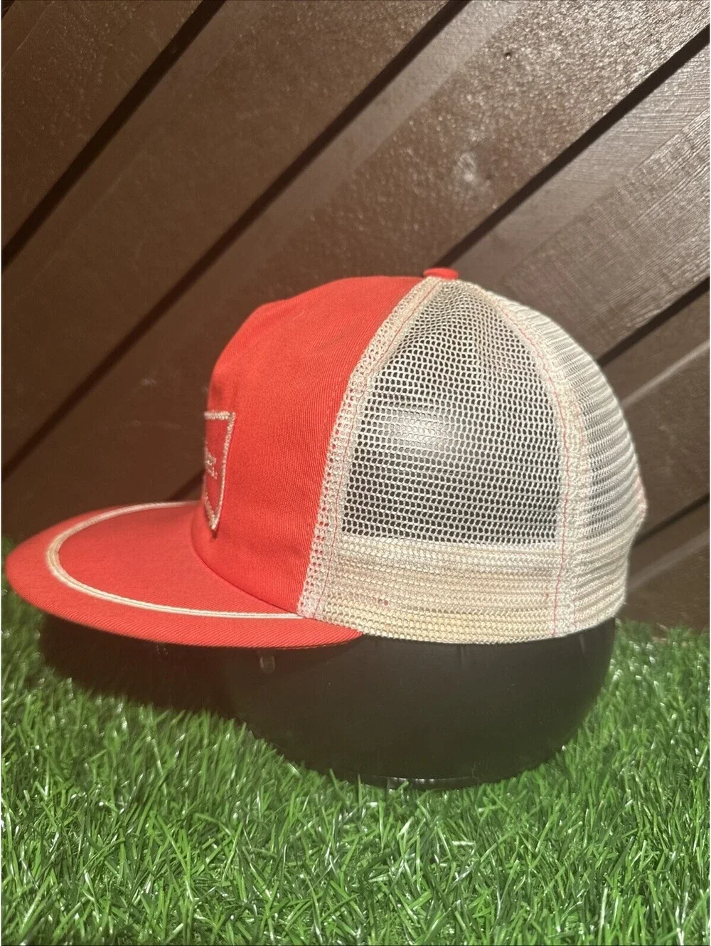 VTG Budweiser Trucker Hat Mesh Snapback Red Orange Bowtie Logo White Piping 80s